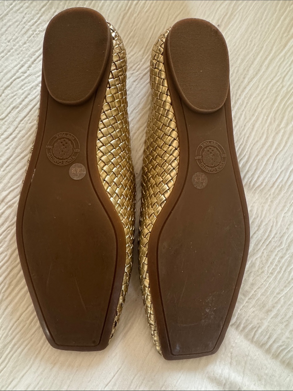 Vince Camuto Metallic Gold Woven Mary Jane Flats - Picture 2 of 3